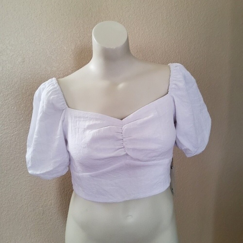 Willow Bubble Sleeve Off The Shoulder Crop Top Size XL White New